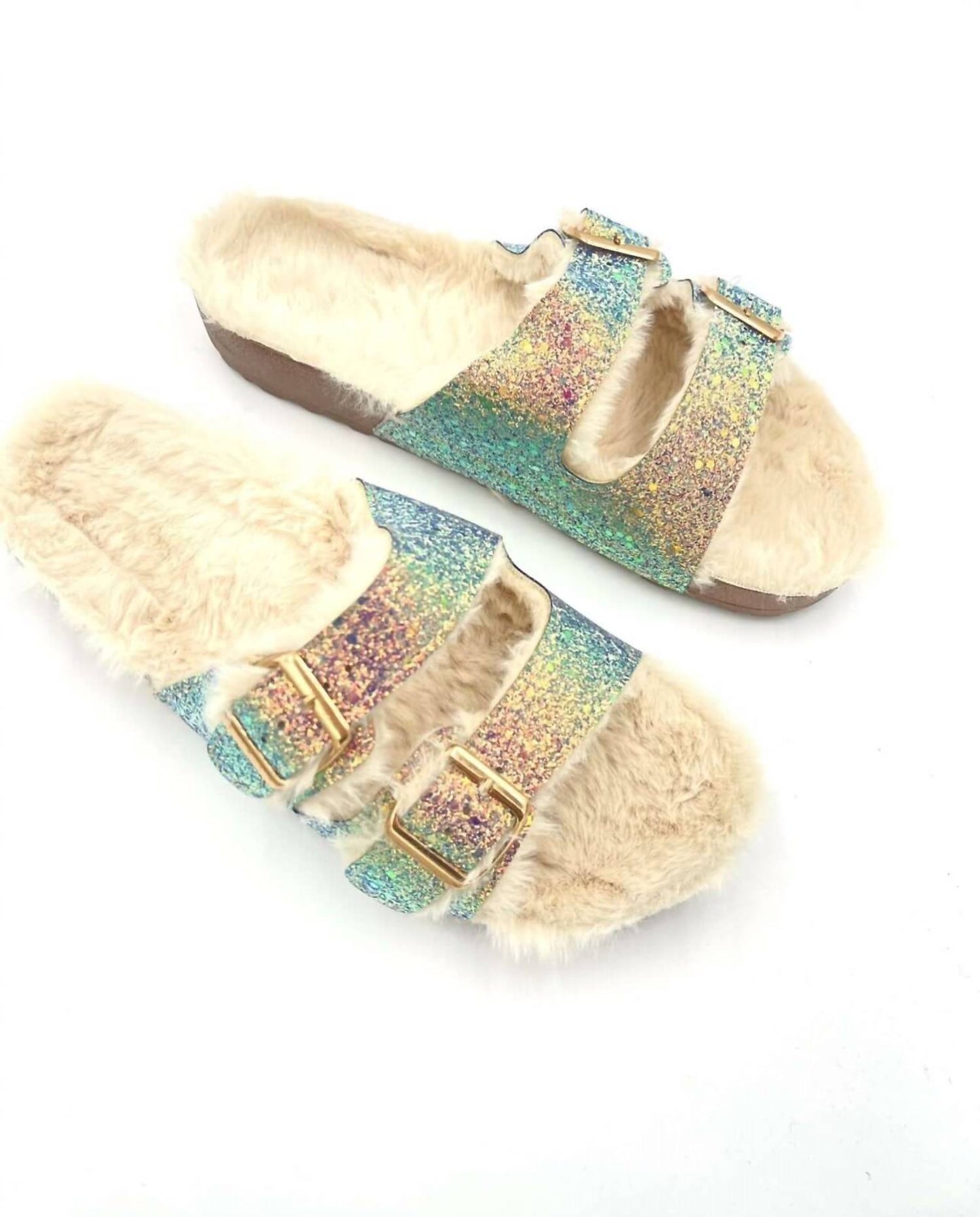Women's Queen Sparkly Furry Birkenstyle Slide