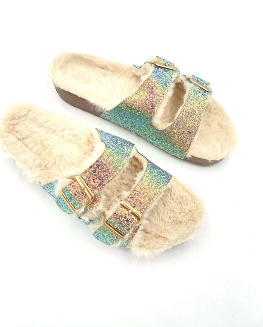 Women's Queen Sparkly Furry Birkenstyle Slide