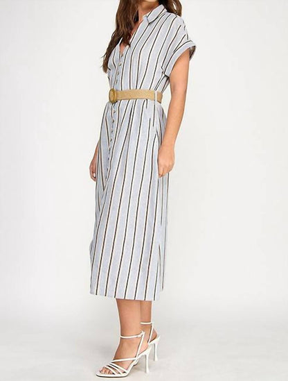 Button Down Belted Midi Dress