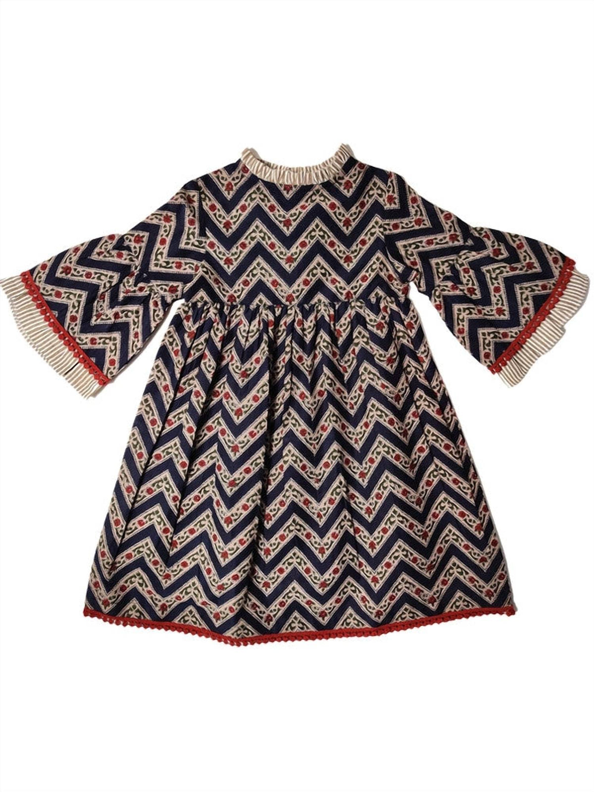 Girls Bell-sleeves Zig-zag Dress