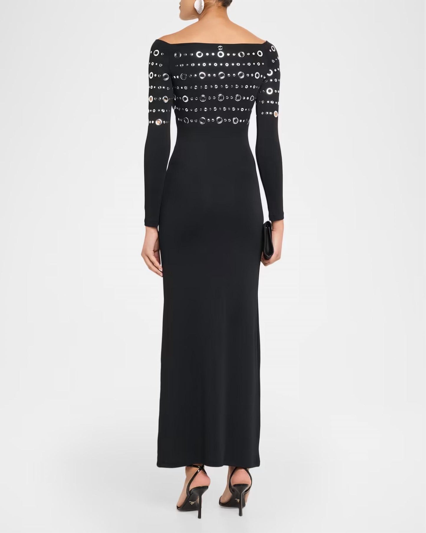 Grommet Off-the-shoulder Long-sleeve Maxi Dress