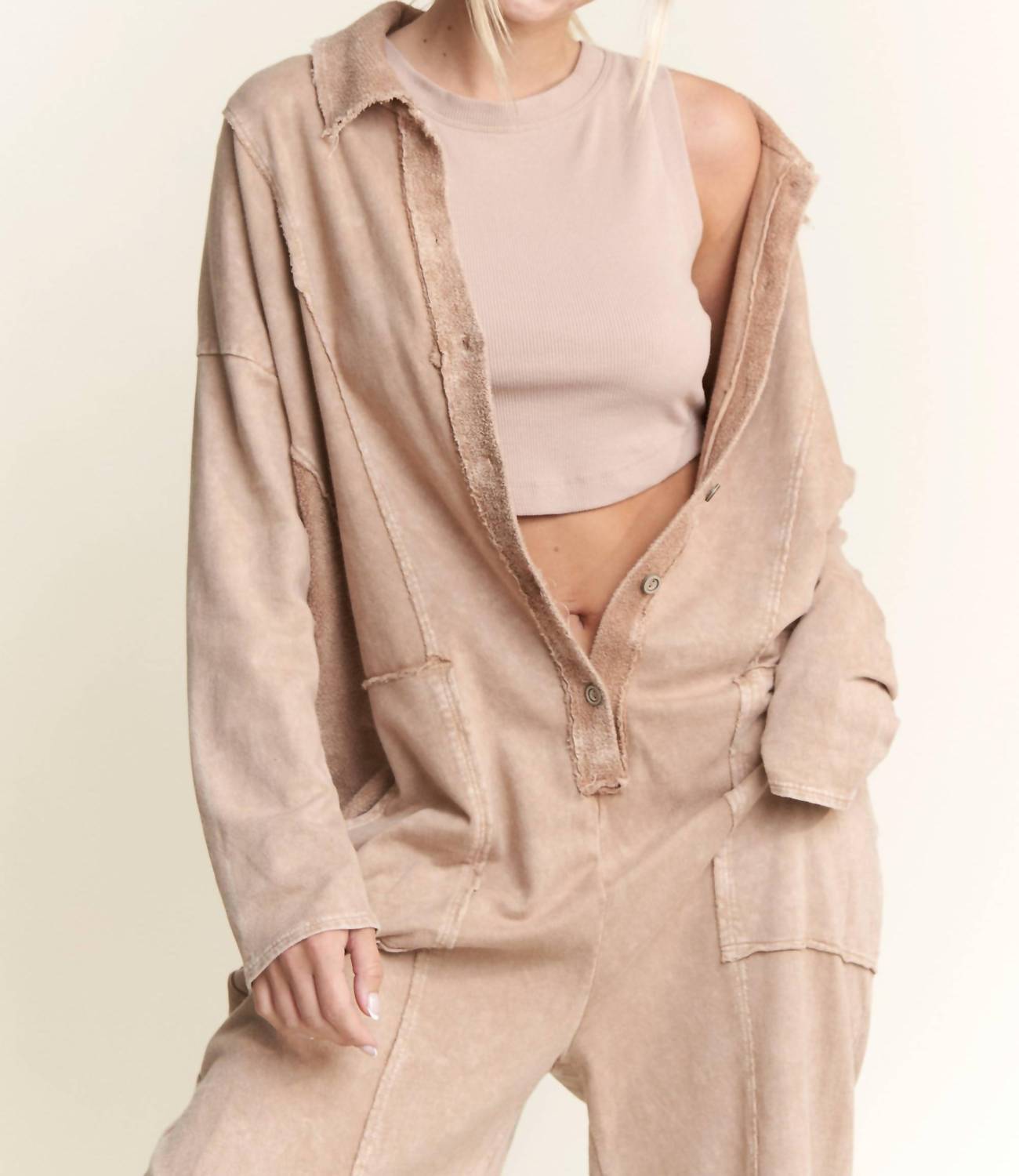 Mineralwash Button Down Collar Onesie Jumpsuit