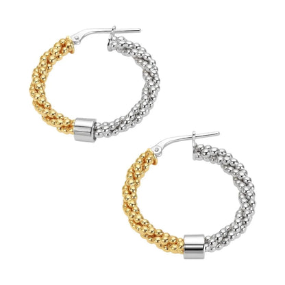 Allyanna Gifts - Women's Two Tone Beaded Twisted Round Hoop Earrings - Rack Hunt