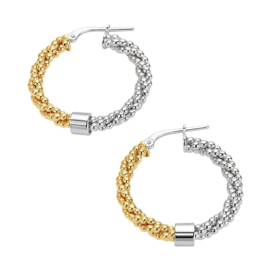 Allyanna Gifts - Women's Two Tone Beaded Twisted Round Hoop Earrings - Rack Hunt