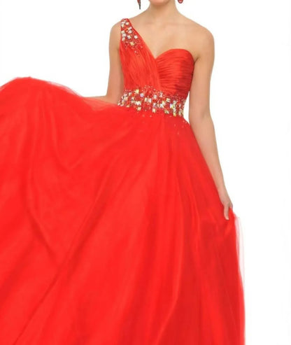 Precious Formals - Jeweled One Shoulder Ball Gown - Rack Hunt