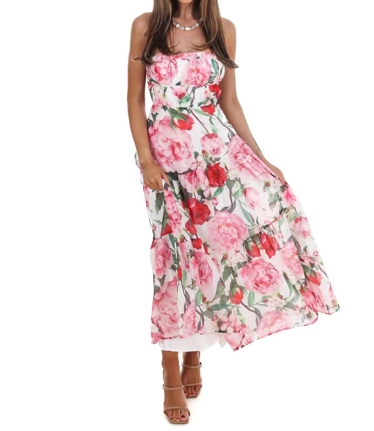 Women's Afternoon Garden Stroll Strapless Maxi Dress