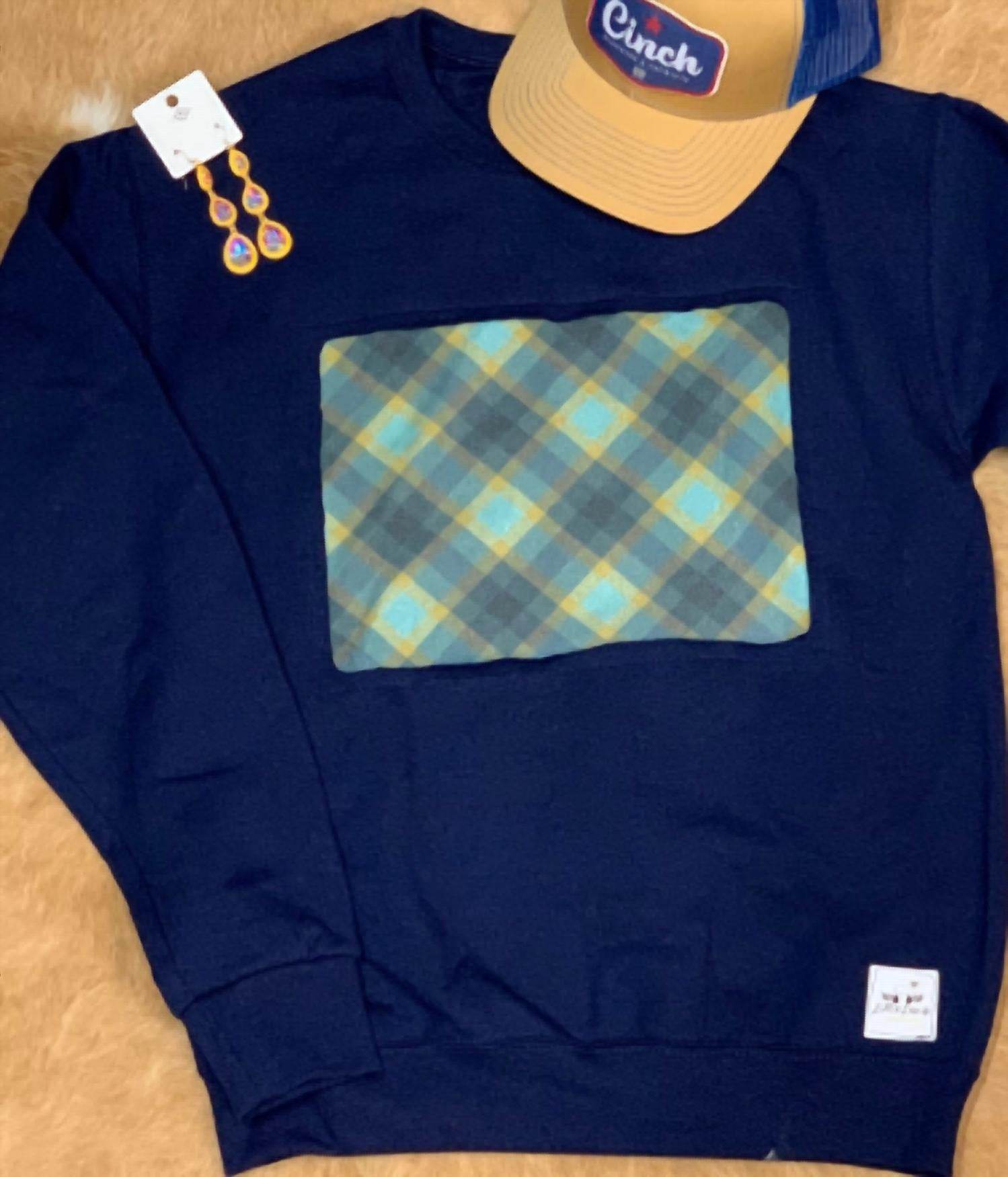 Little Lamb Handmades - Kid's Fall Plaid Patch Crewneck Sweatshirt - Rack Hunt