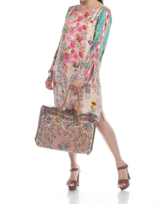 Jijou Capri - Women's Tapestry Leather Double Handle Handbag - Rack Hunt -