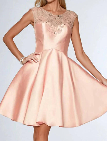 Jewel Illusion Neck Short Prom Dress