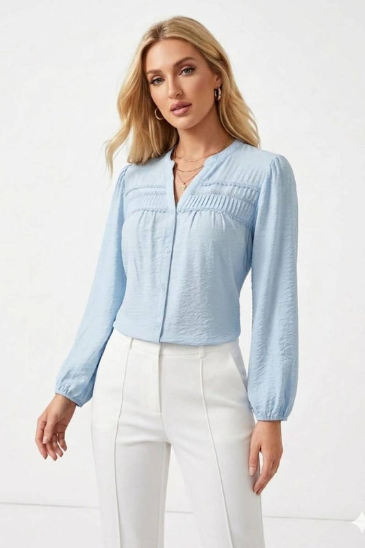 Pintuck Pleated Long Sleeve Blouse