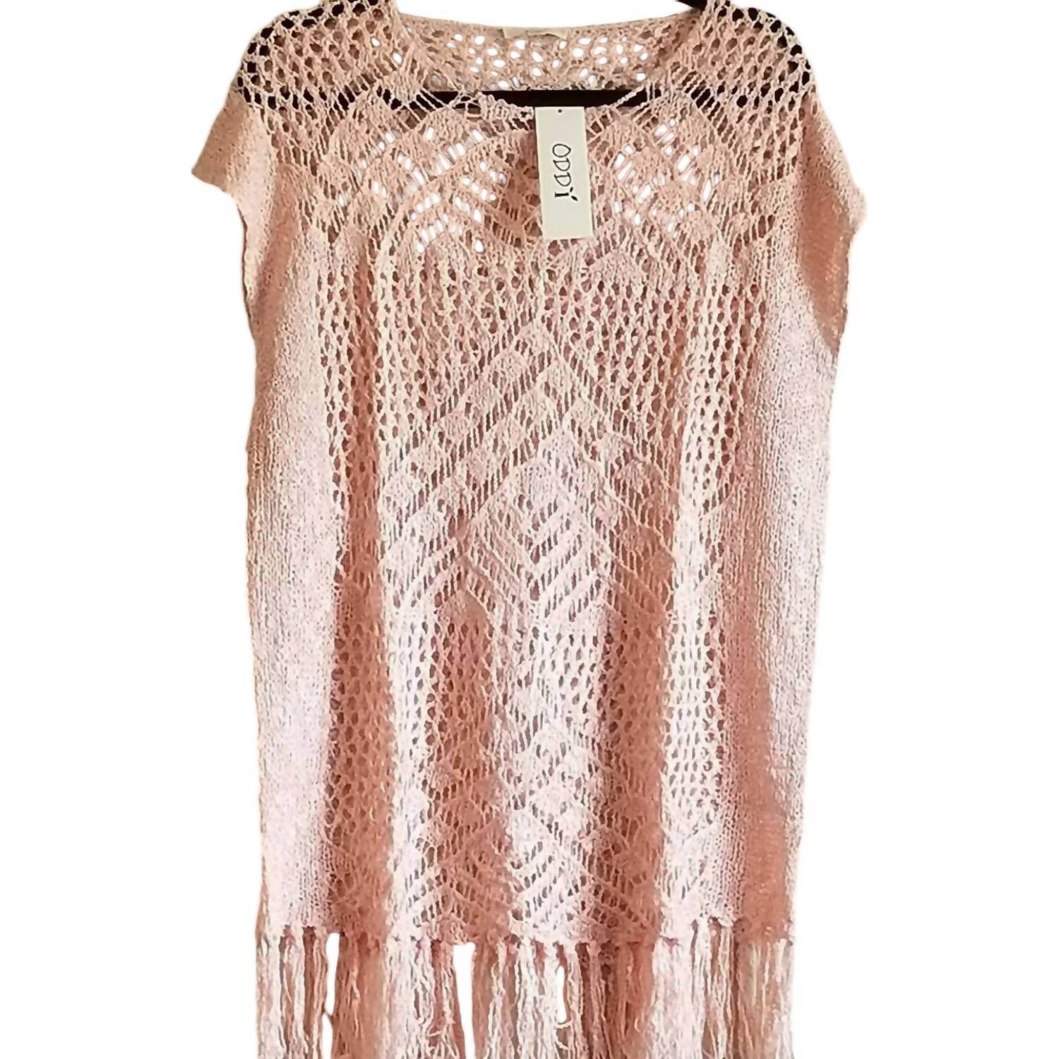 Oddy - Women's Crochet Open Knit Top with Fringe - Rack Hunt -
