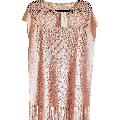 Oddy - Women's Crochet Open Knit Top with Fringe - Rack Hunt