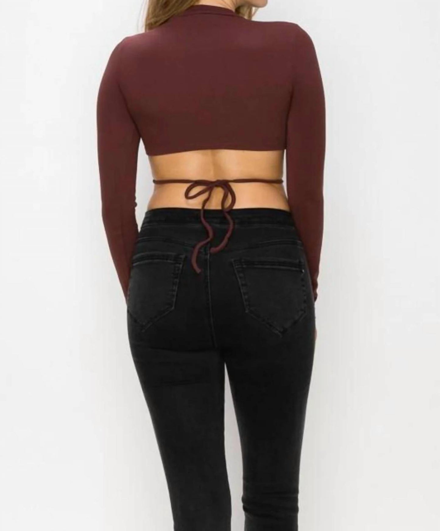Cassidy Long Sleeve Mid Tie Up Crop Top