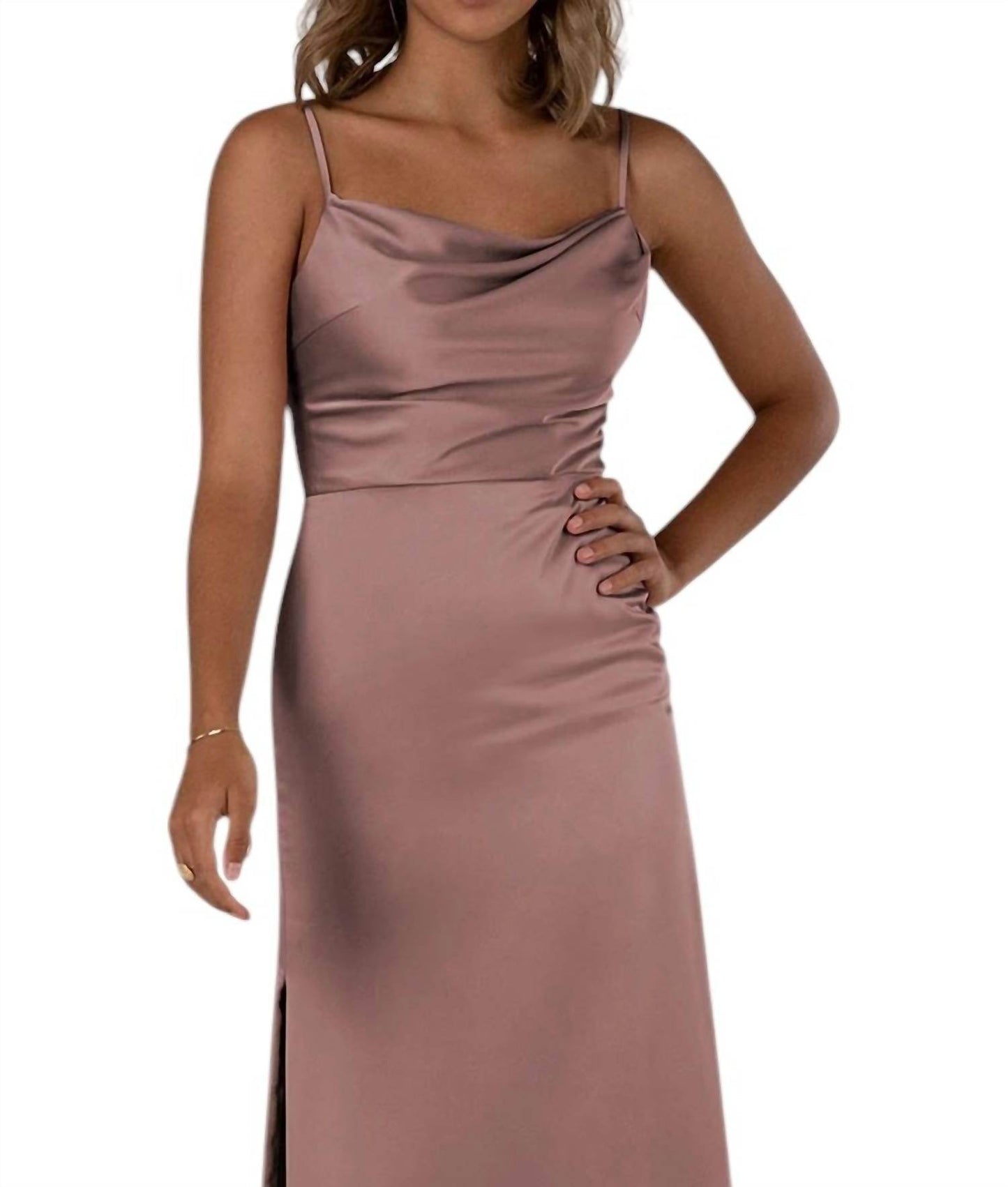 Sorella Vita - Tea-Length Charmeuse Bridesmaid dress with Skirt Slit - Rack Hunt