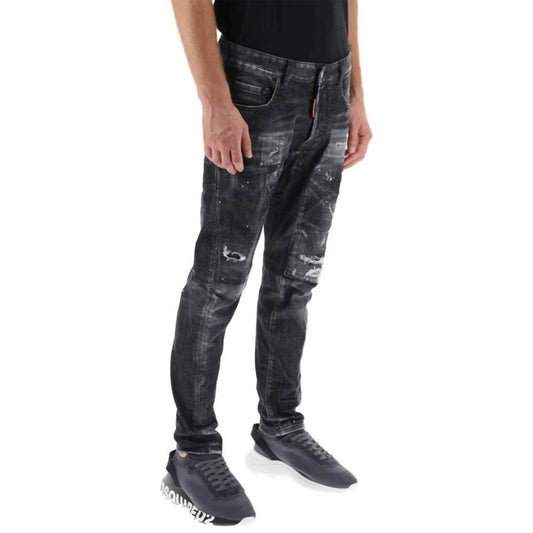 Men’s Sprayed Effect Distressed Skater Jeans