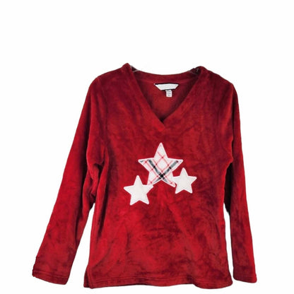 Women's Plush Applique Long Sleeve Pajama Top