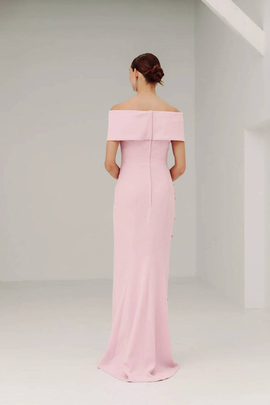 Roll Collar Gown with Full Apple Blossom Spray