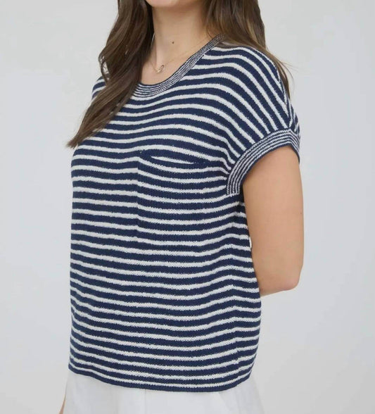 Studio by Workshop - Stripe Pocket Detail Short Sleeve Pullover Sweater - Rack Hunt -