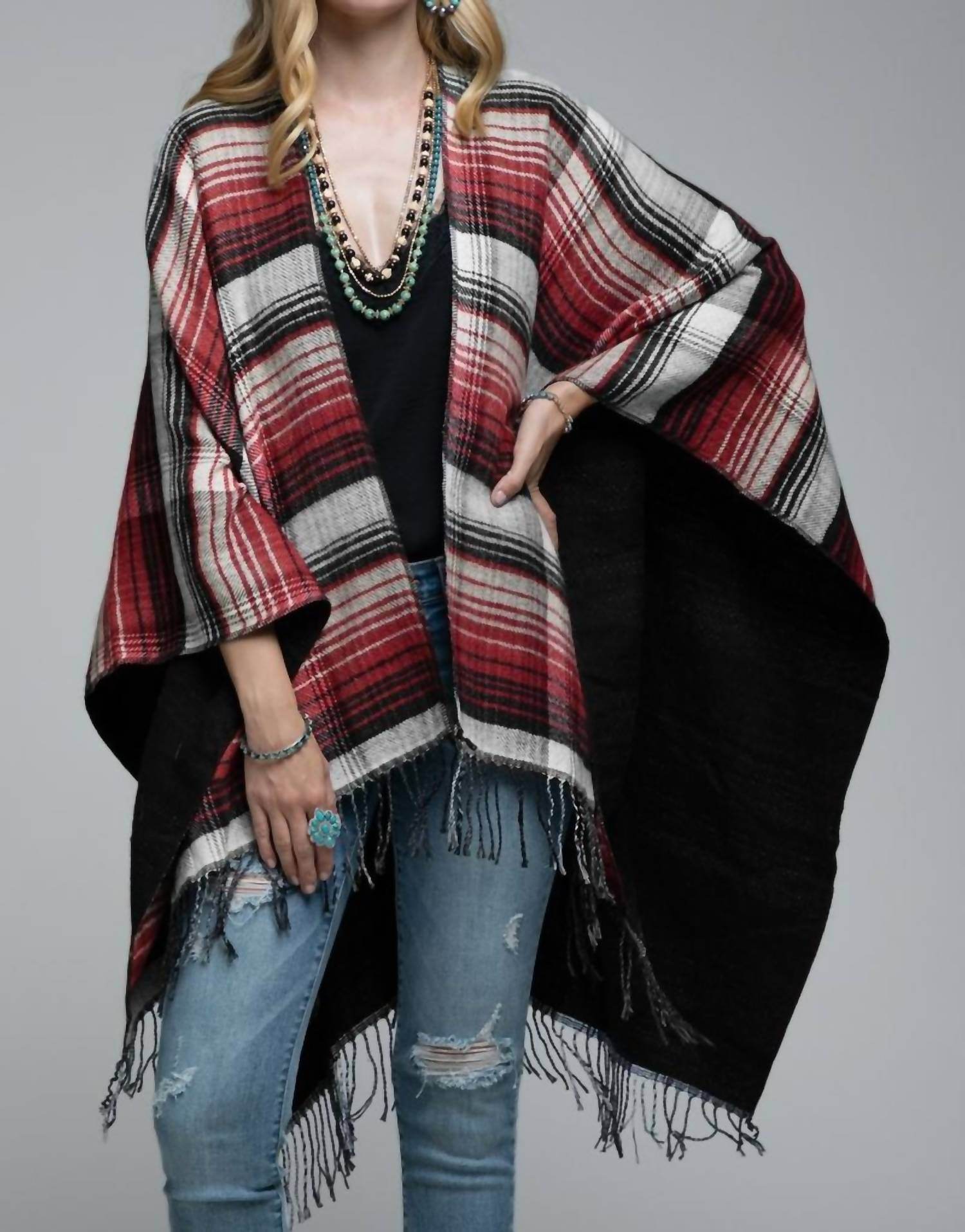Ruggie - Tassel Checked Poncho - Rack Hunt -