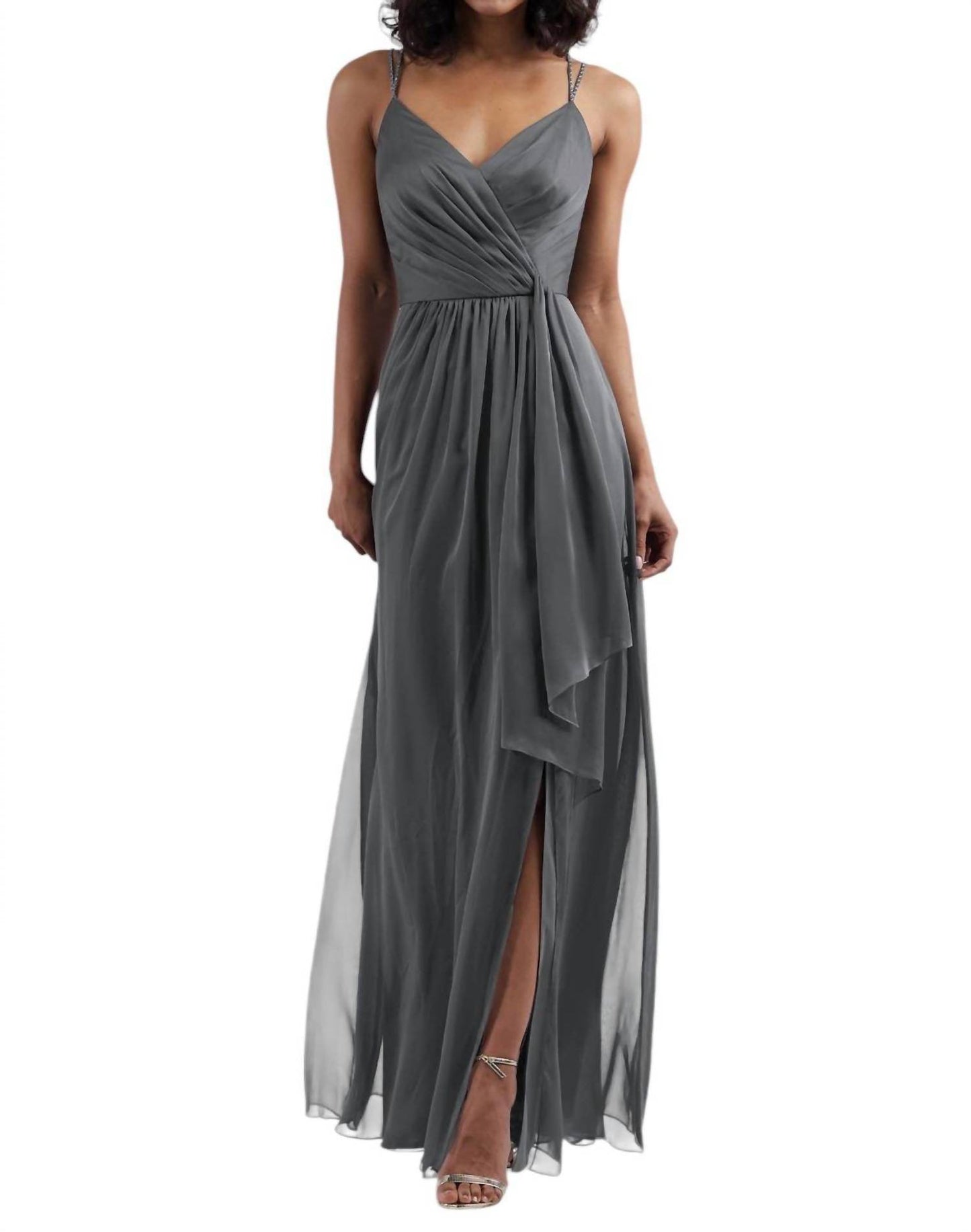 Belsoie - Tiffany Chiffon Long Bridesmaid Dress with V-neckline - Rack Hunt -