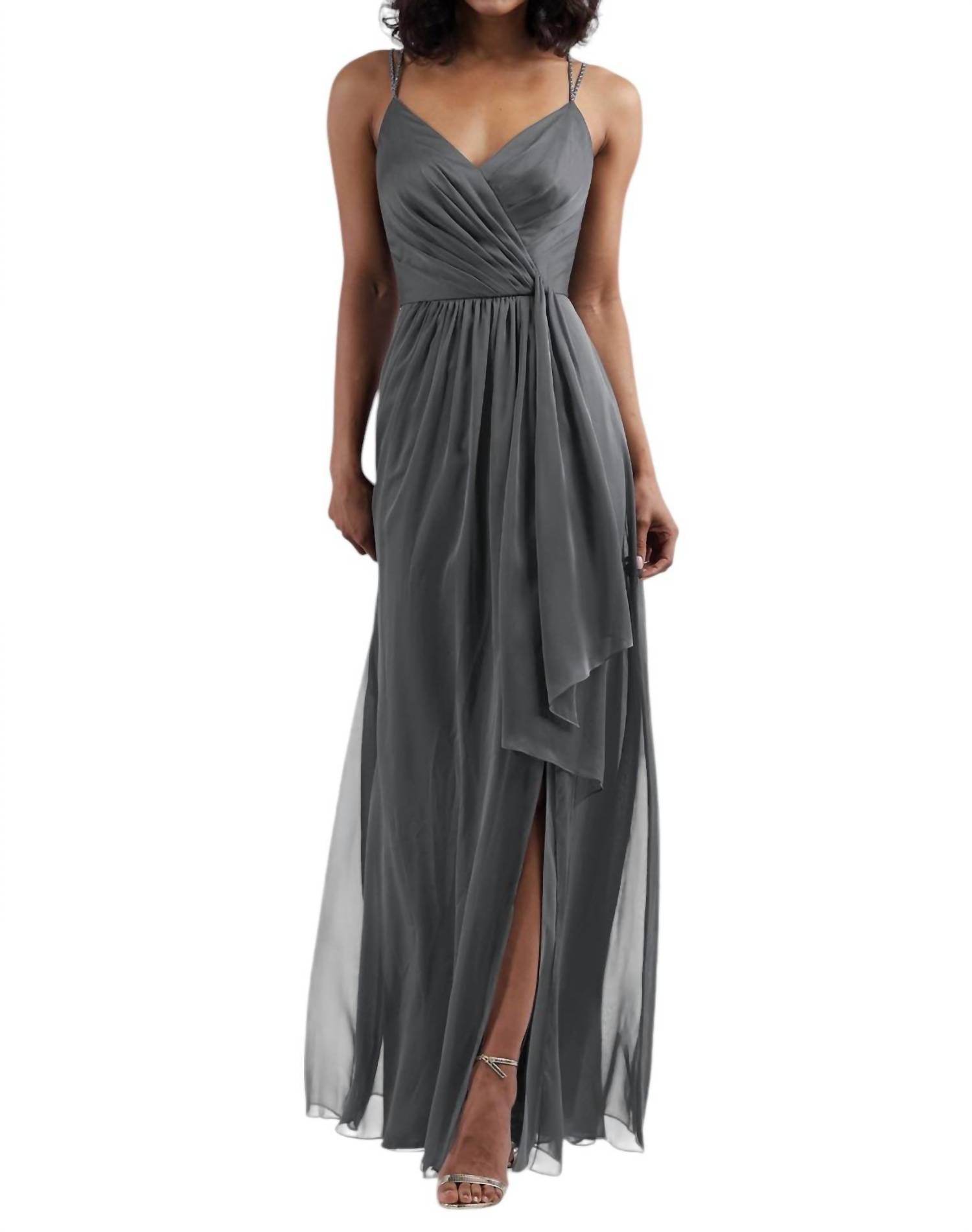 Belsoie - Tiffany Chiffon Long Bridesmaid Dress with V-neckline - Rack Hunt -