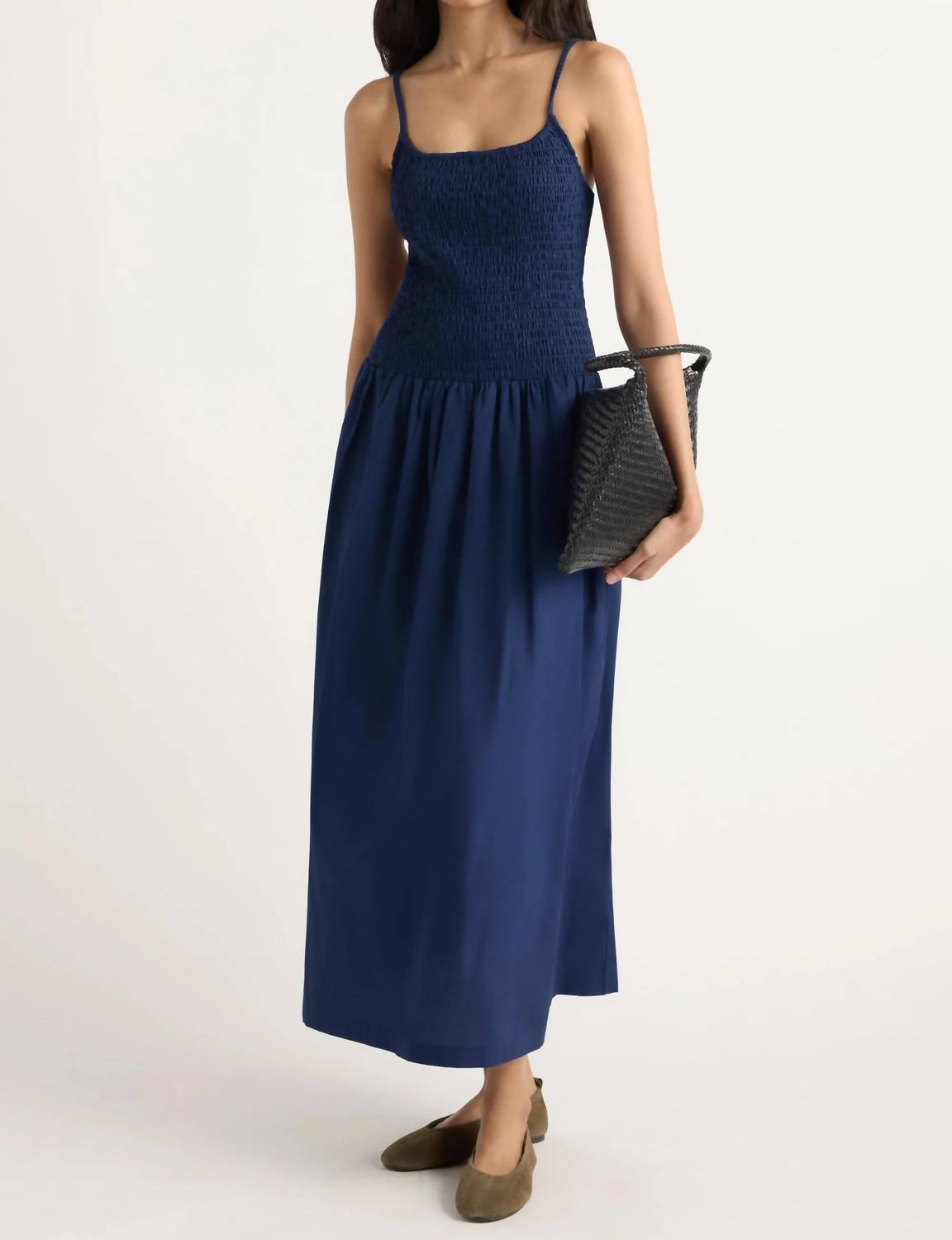 Venus Smocked Organic Cotton Midi Dress