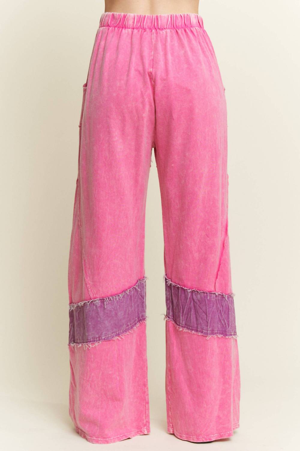 Mineral Washed Denim Patched Wide Leg Pants