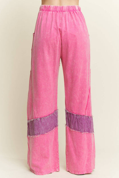 Mineral Washed Denim Patched Wide Leg Pants