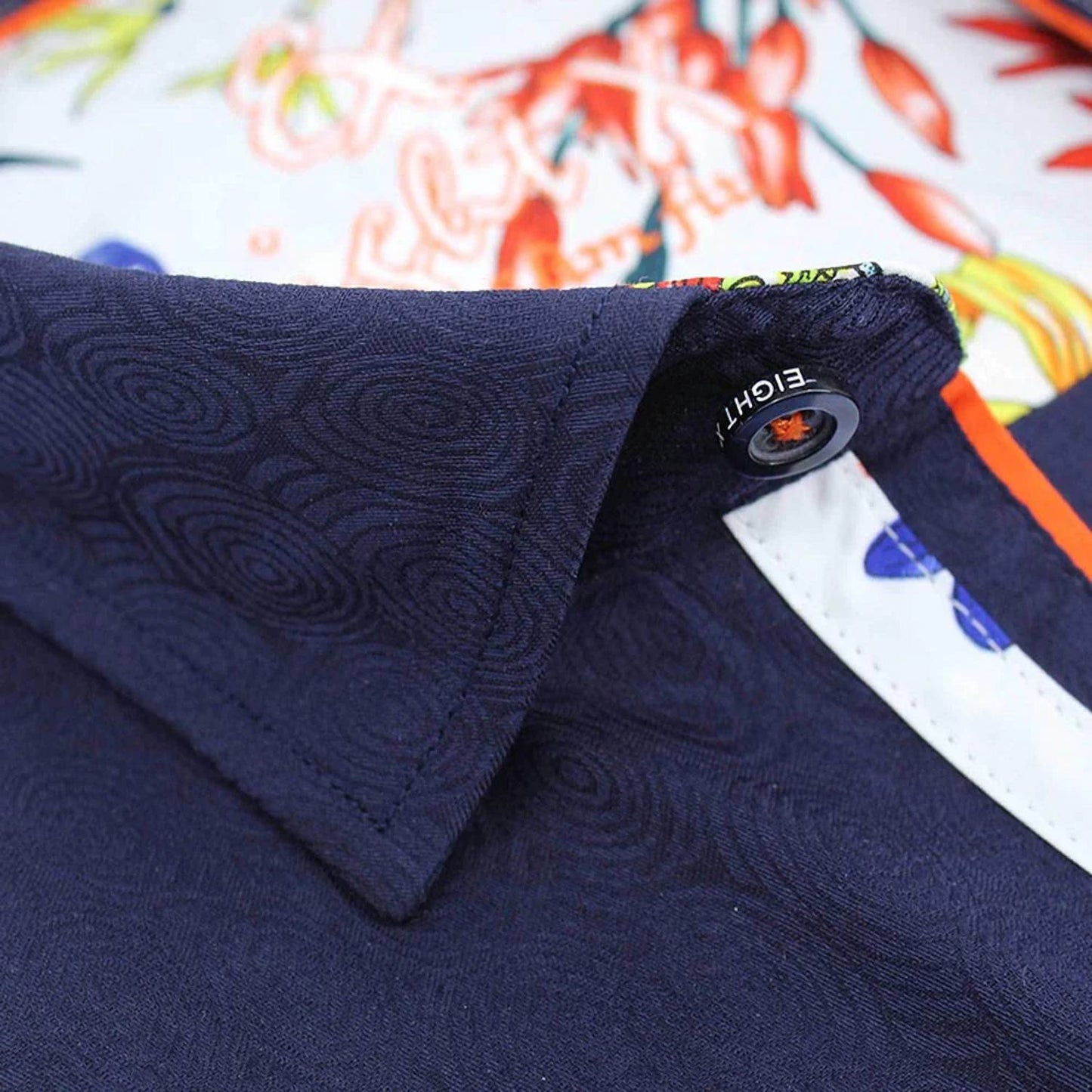 Jacquard Button Down Shirt With Floral Trim