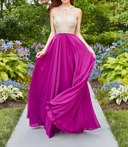 Illusion Halter A-line Evening Gown