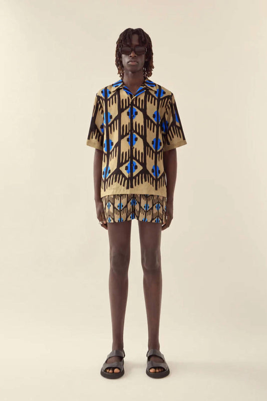 Geometric Print Silk Camp Collar Shirt