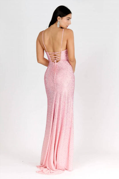 Rhinestone Slit Prom Gown