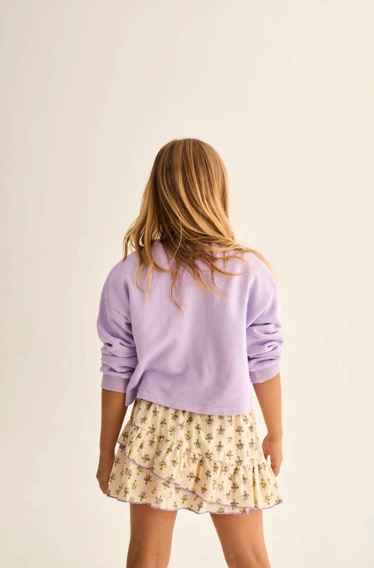 Girls Cotton Fleece Print Puffed Sweatshirt