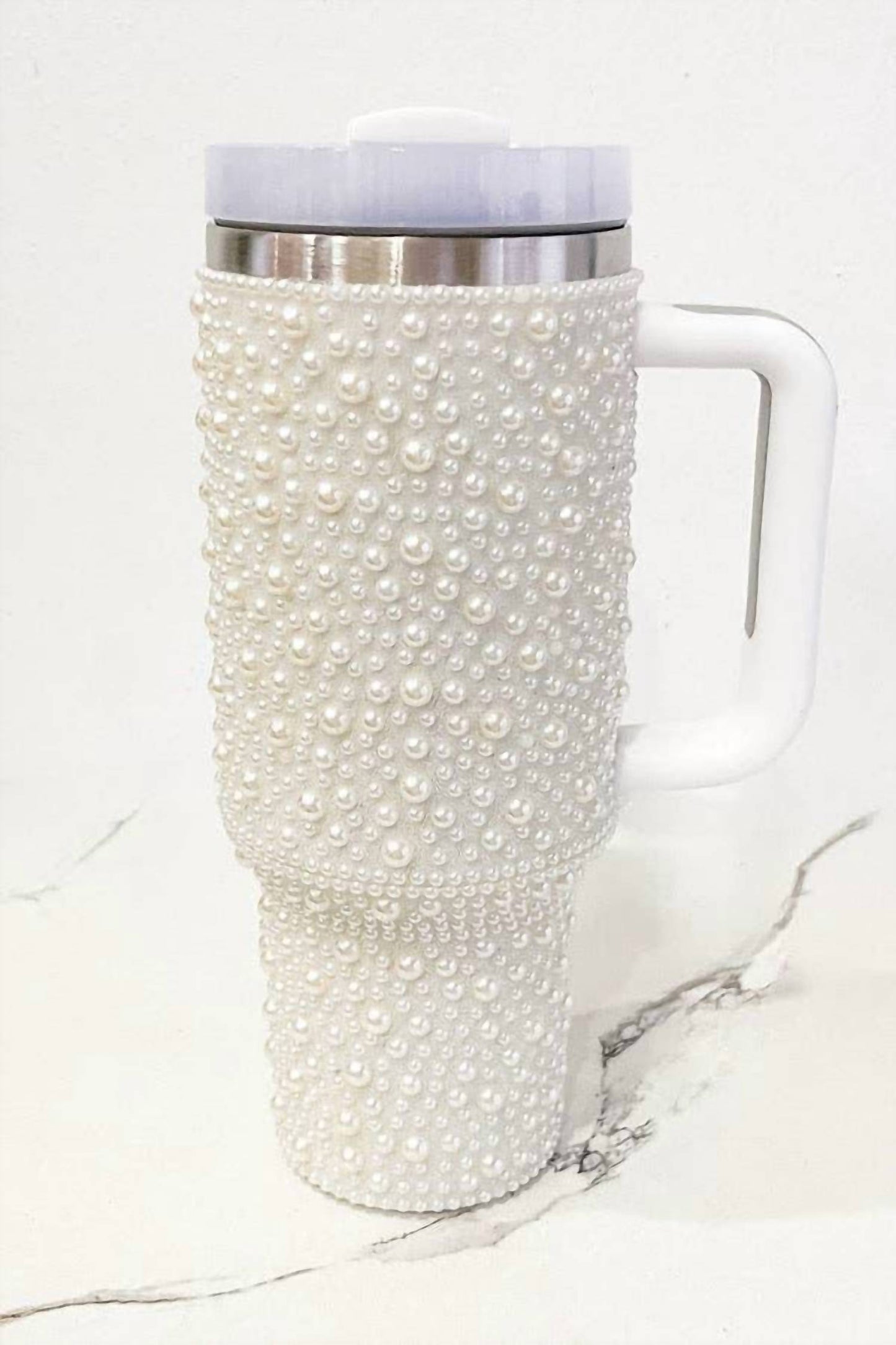 Women's Pearl Studded Stainless Steel Tumbler With Handle - 40 Oz