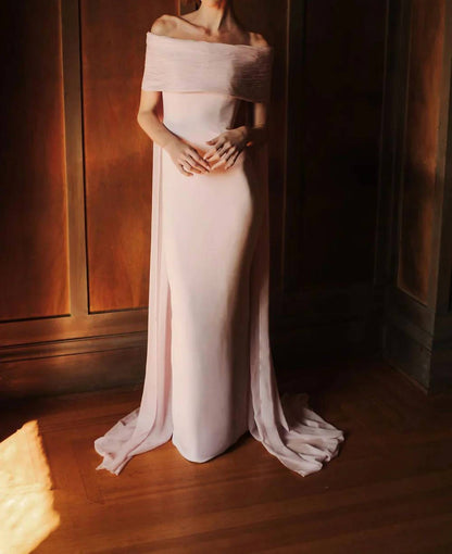 Off Shoulder Ripple Collar Gown with Back Floats