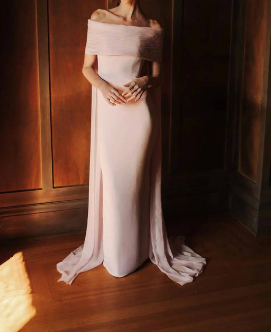 Off Shoulder Ripple Collar Gown with Back Floats