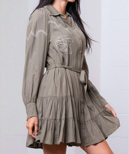 Sage Blossom Western Mini Dress