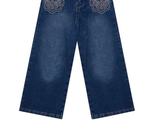 Girl's Embroidered Pocket Denim