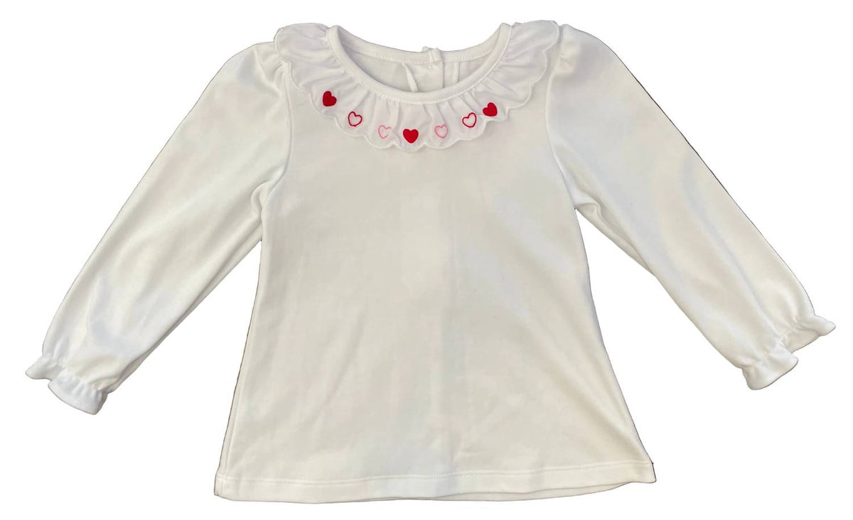 Girl's Hearts Embroidered Scallop Knit Blouse