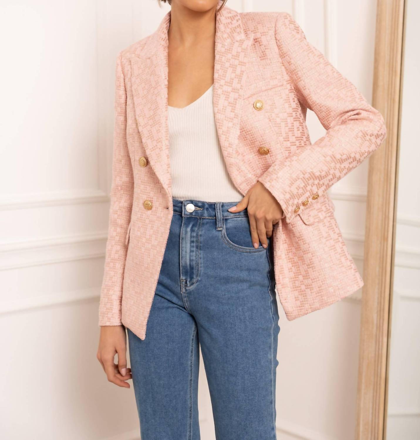Double Breasted Tweed Blazer
