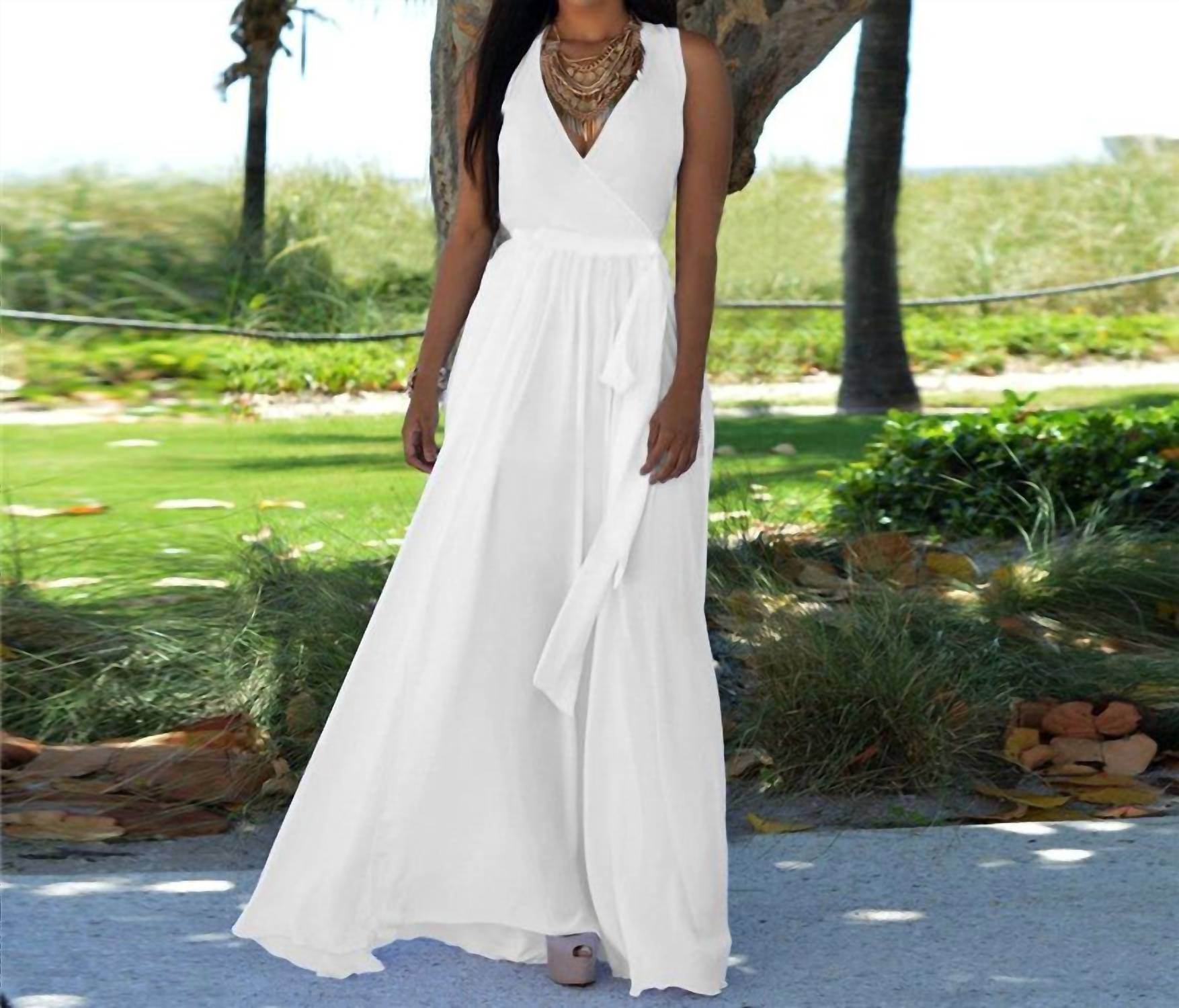 Fatuov - Women's Sleeveless V-neck Maxi Dress - Rack Hunt -