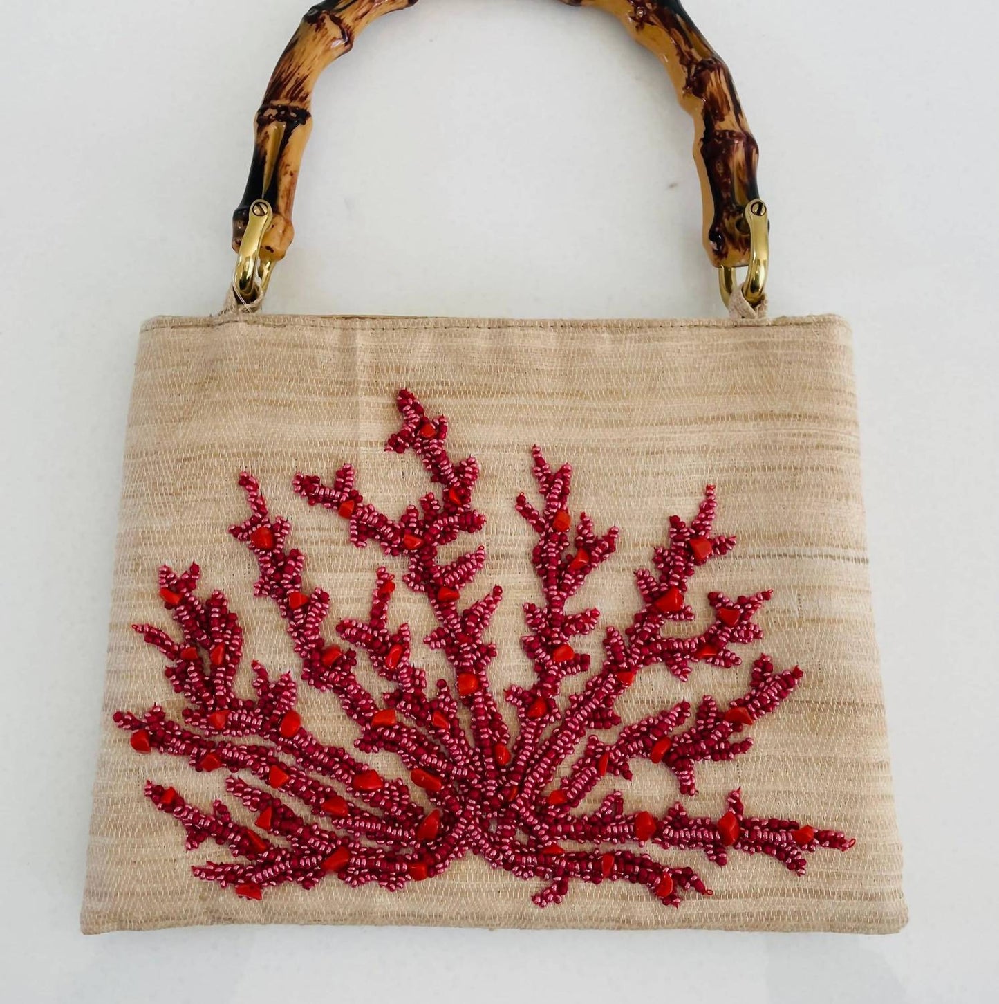 Women's Bamboo Handle Coral Bag