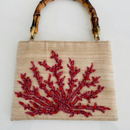 Women's Bamboo Handle Coral Bag