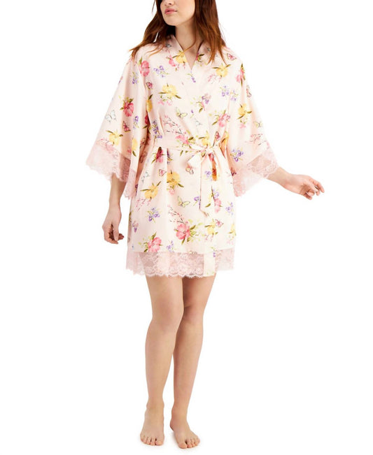 Lace-Trim Floral Wrap Robe