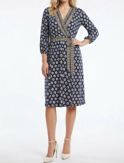 Bohemian Floral Border Print Faux Wrap Midi Dress