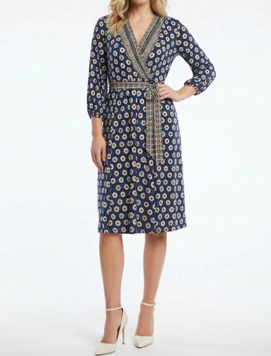 Bohemian Floral Border Print Faux Wrap Midi Dress