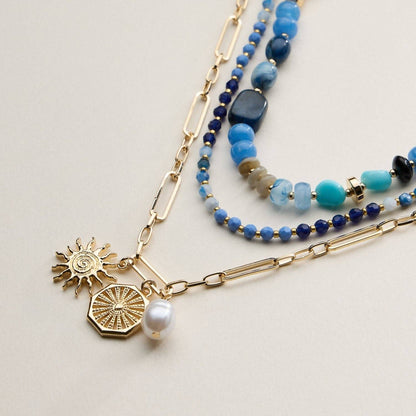 Women's Sun Charm Layered Beaded Necklace