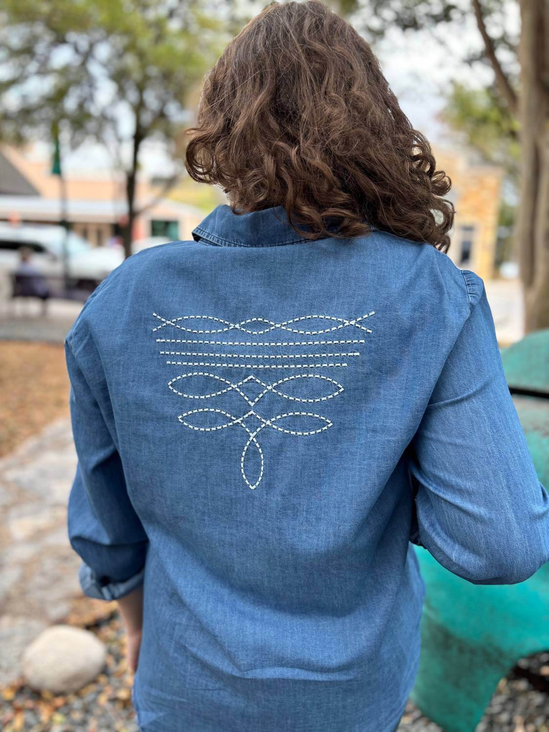 Rockin A Design - Boot Stitch Pearl Snap Denim Top - Rack Hunt