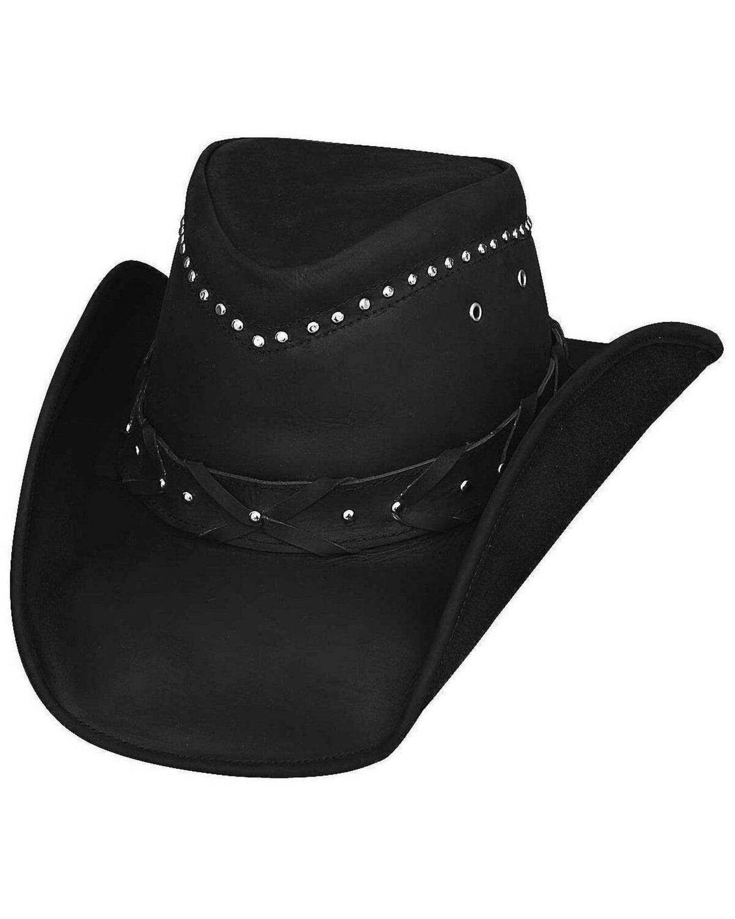 Bullhide Hats - Unisex Studded Dust Leather Hat With Feather Trim - Rack Hunt