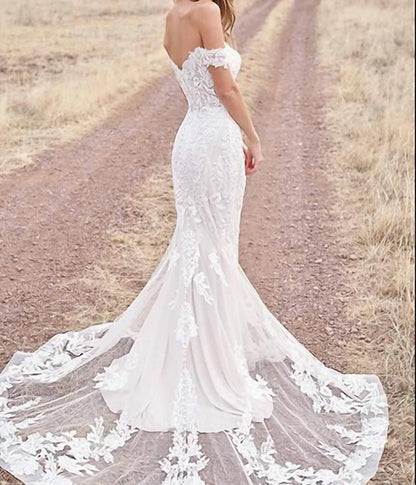 Allure Bridals - Off-Shoulder Sheath Lace Wedding Dress - Rack Hunt